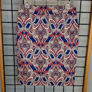 Ann Taylor Red and Blue Paisley Pencil Skirt